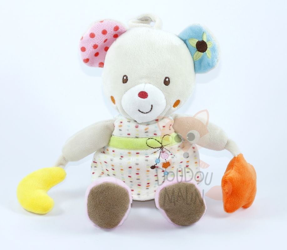  boîte à musique ours robe beige jaune orange jaune 